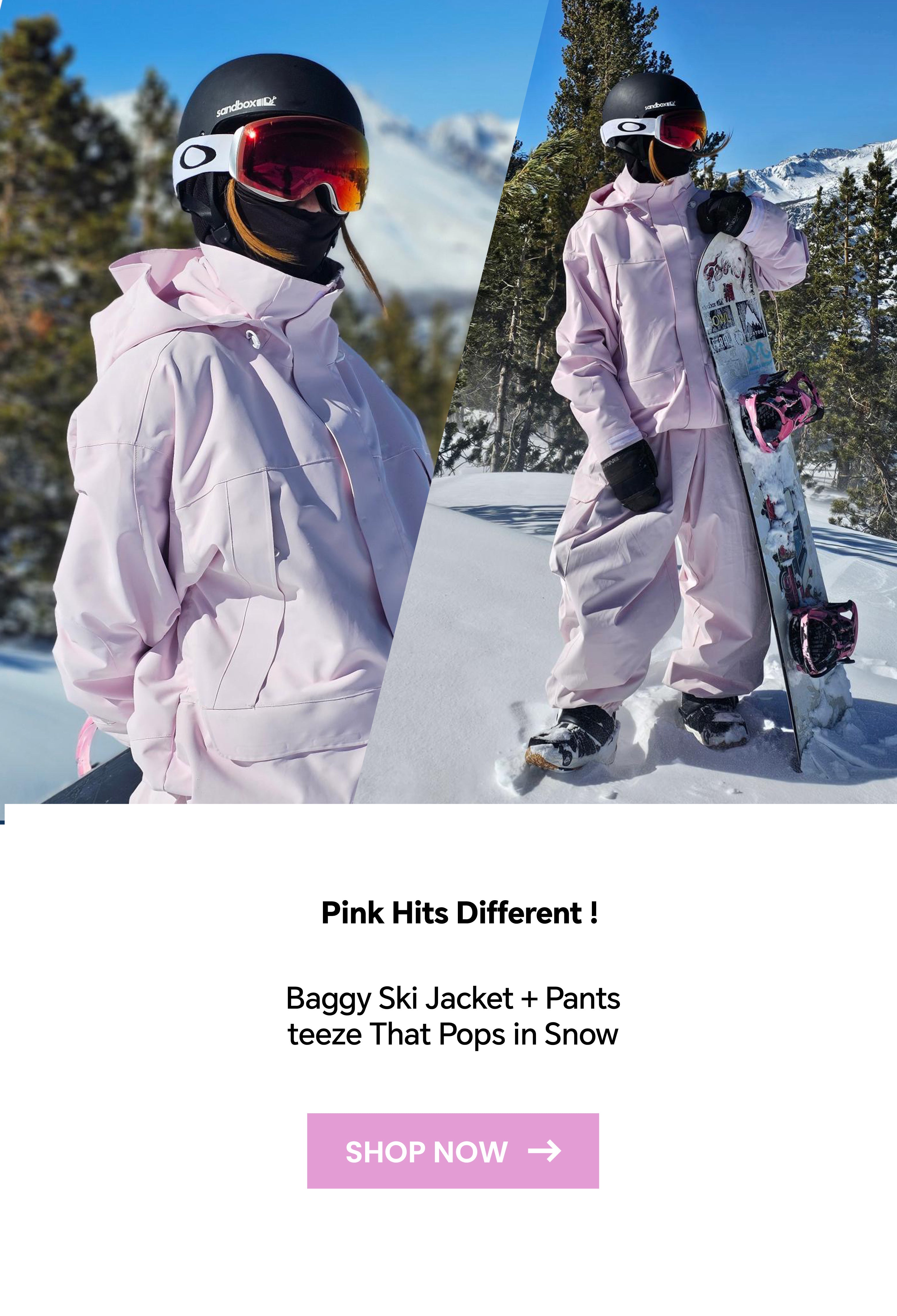 baggy  pink ski jacket nowinsnow - snowears snowboarding and skiing jacket - 2025/26 ski season