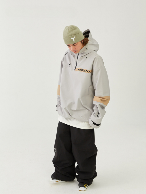 Winter Ticket Grey Freeride 3L Pullover Jacket - Unisex - Snowears- Ski/Snowboard Jackets