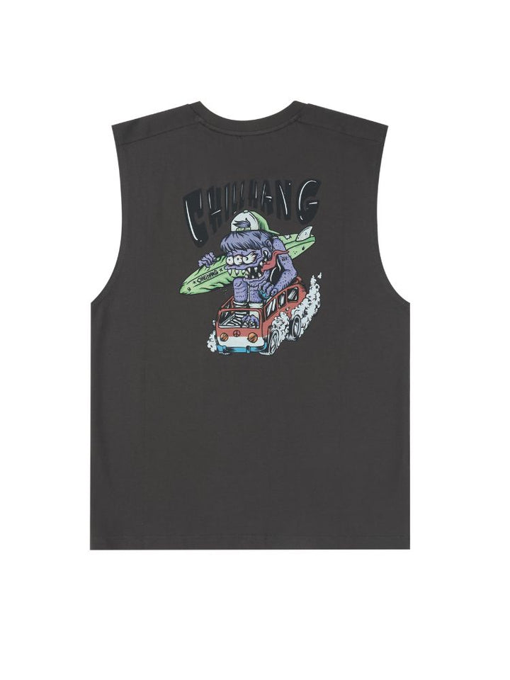 CHILLHANG Skateboarding Surf Monster Print Tank Top - Unisex