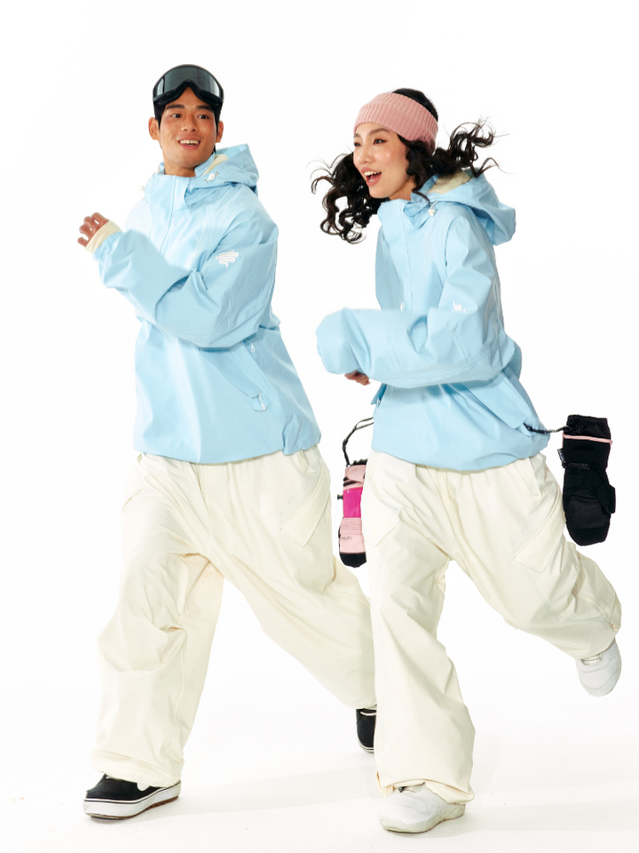 LITAN White Cargo Baggy Snow Pants - Unisex - Snowears- bib pants