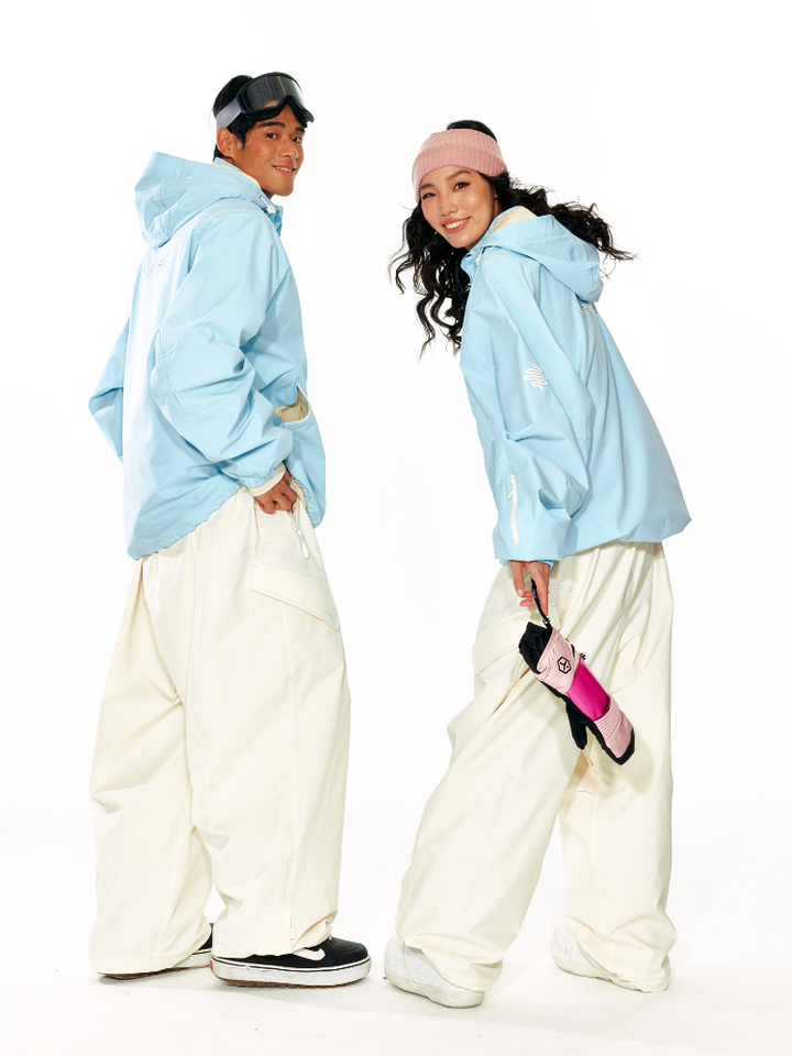 LITAN White Cargo Baggy Snow Pants - Unisex - Snowears- bib pants