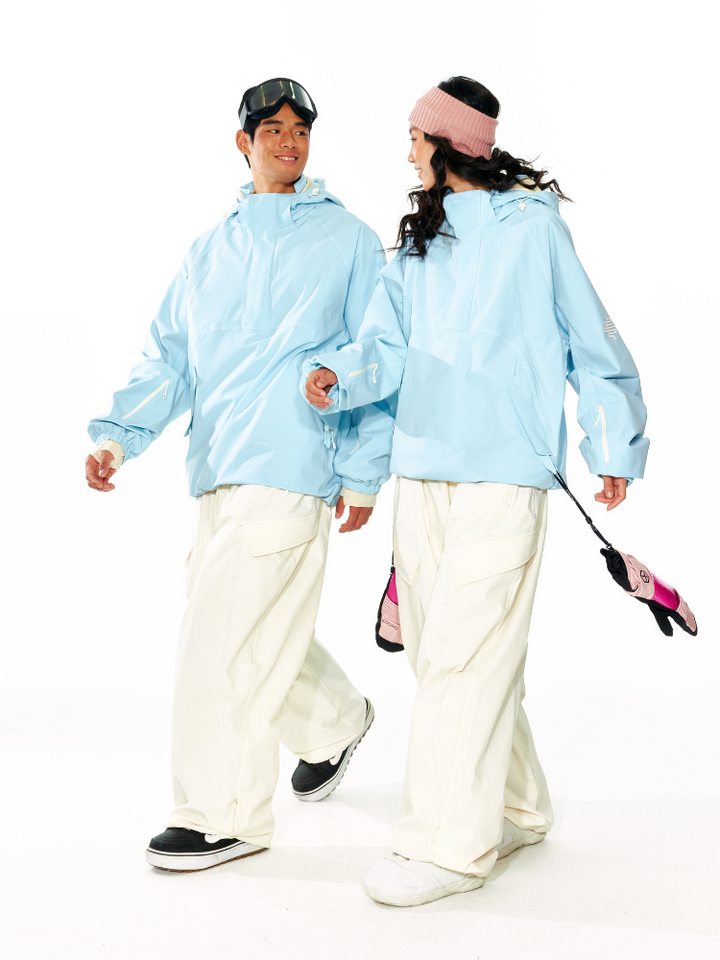 LITAN White Cargo Baggy Snow Pants - Unisex - Snowears- bib pants