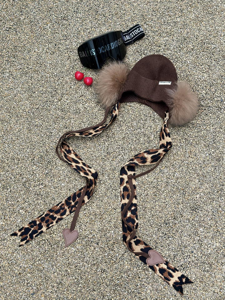 BCG Retro Fluffy Leopard Beanie - Snowears- beanie