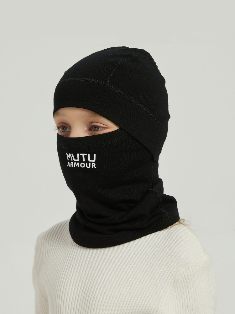 MUTU Merino Wool Kids Balaclava Full-Coverage Black Mutu | Snowears.com