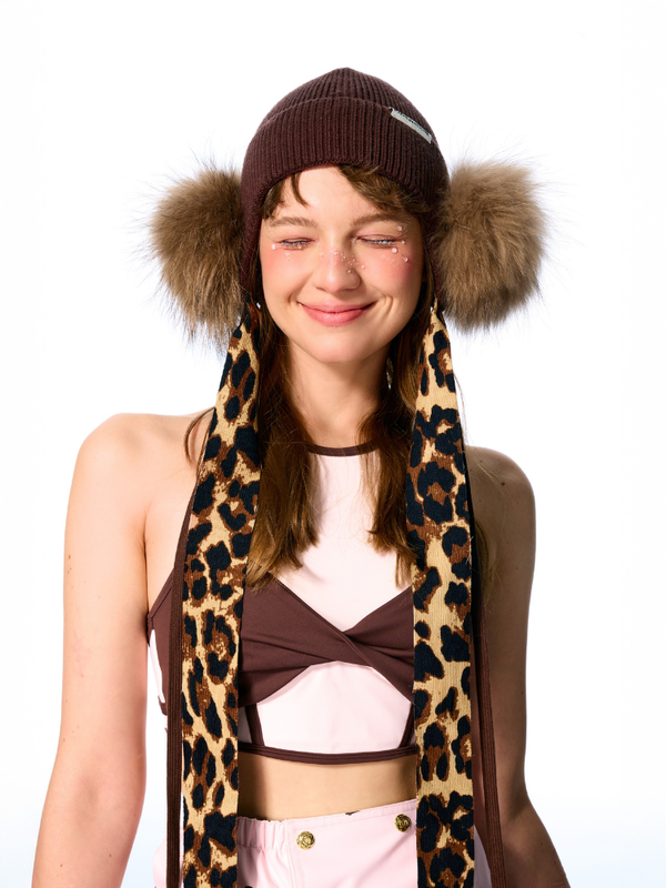 BCG Retro Fluffy Leopard Beanie