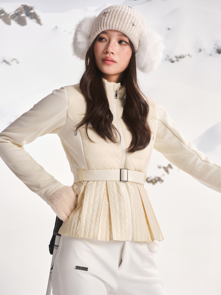 Solkee Puffy Pleats Mid Layer Down Jacket – Women’s Beige Solkee | Snowears.com