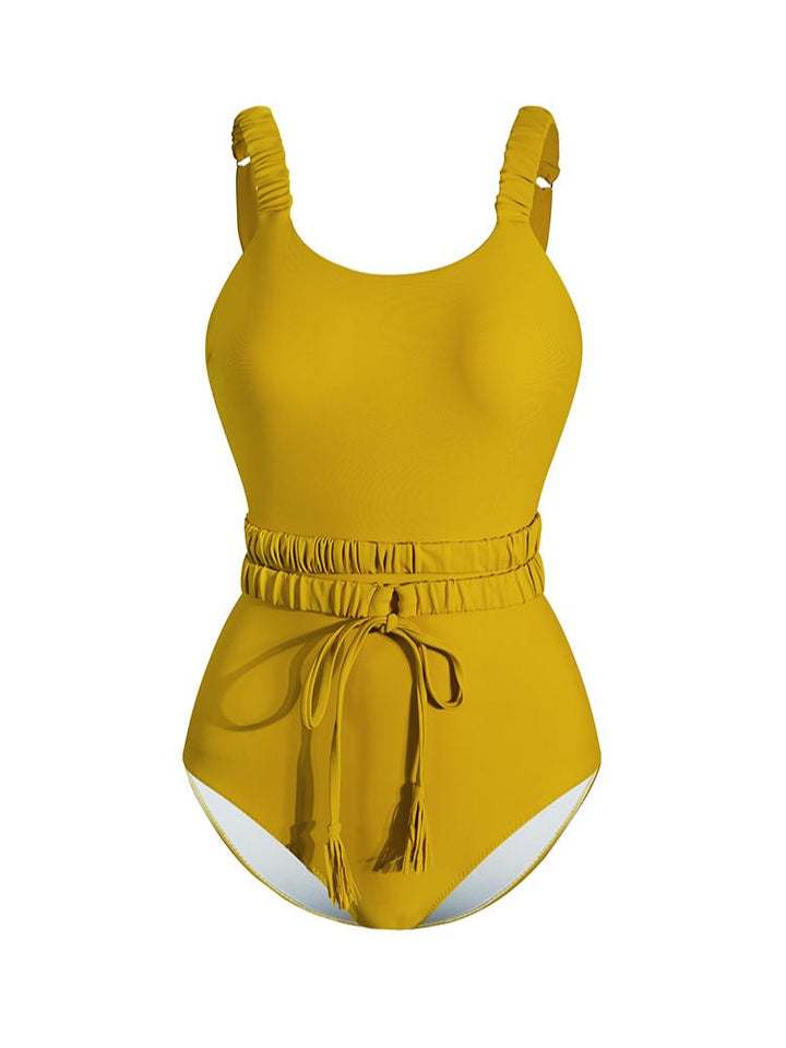 Vibrant High-Saturation Yellow Retro Swimsuit