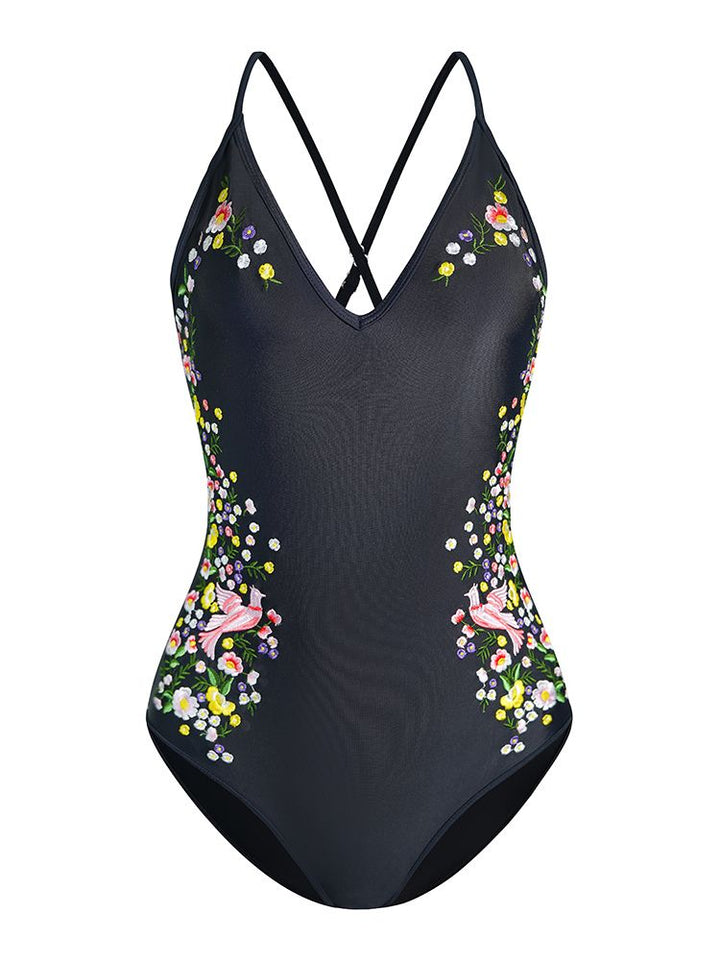 Summer Vcay Embroidery One-Piece Swimsuit - Women's