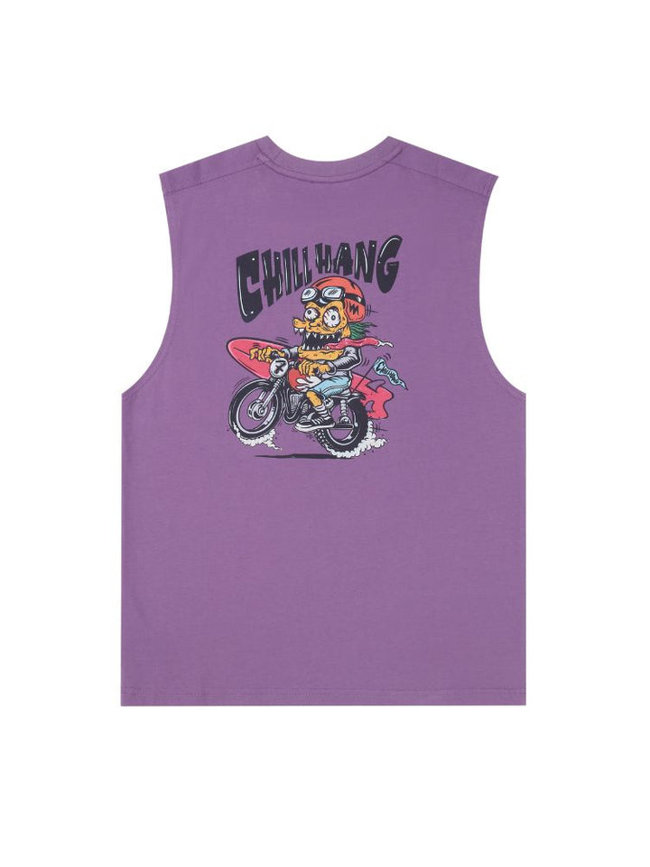 CHILLHANG Skateboarding Surf Monster Print Tank Top - Unisex