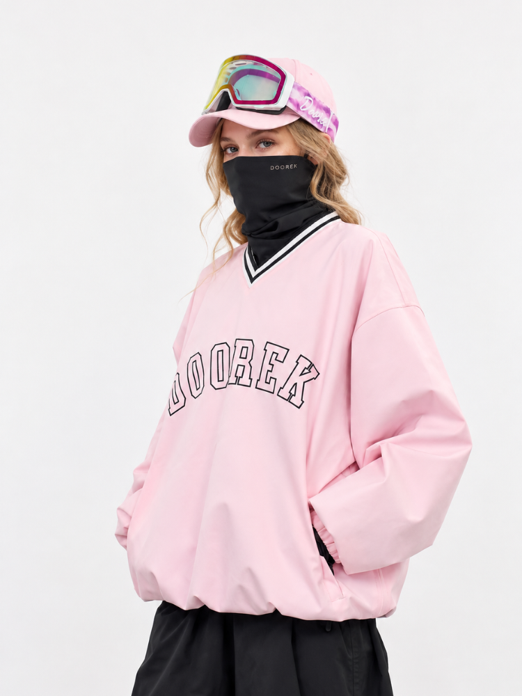 Doorek Baseball V-Neck Ski Pullover - Unisex Light Pink Doorek | Snowears.com