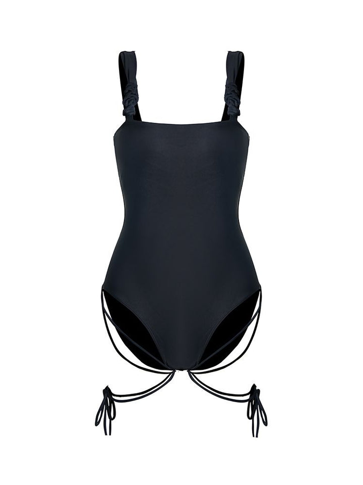 Black Lace-up One-Piece Swimsuit - Women's - Snowears- swimwear