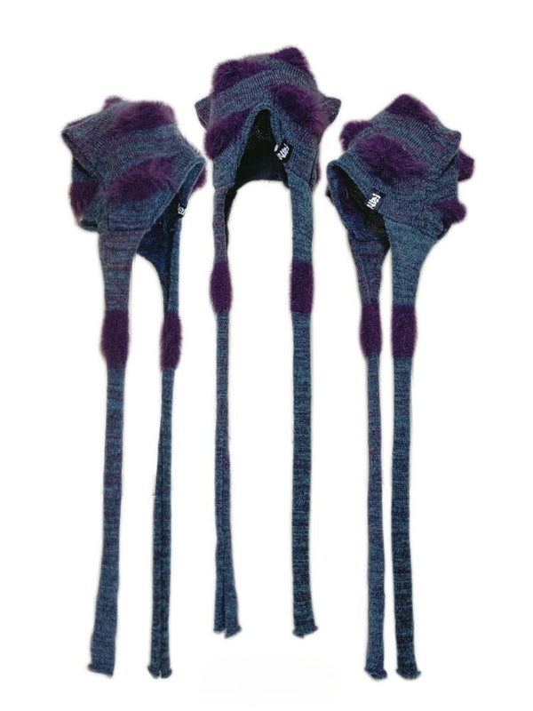 F4NFAN Denim Blue&Purple Handmade Sea Urchin Beanie - Snowears-snowboarding skiing jacket pants accessories
