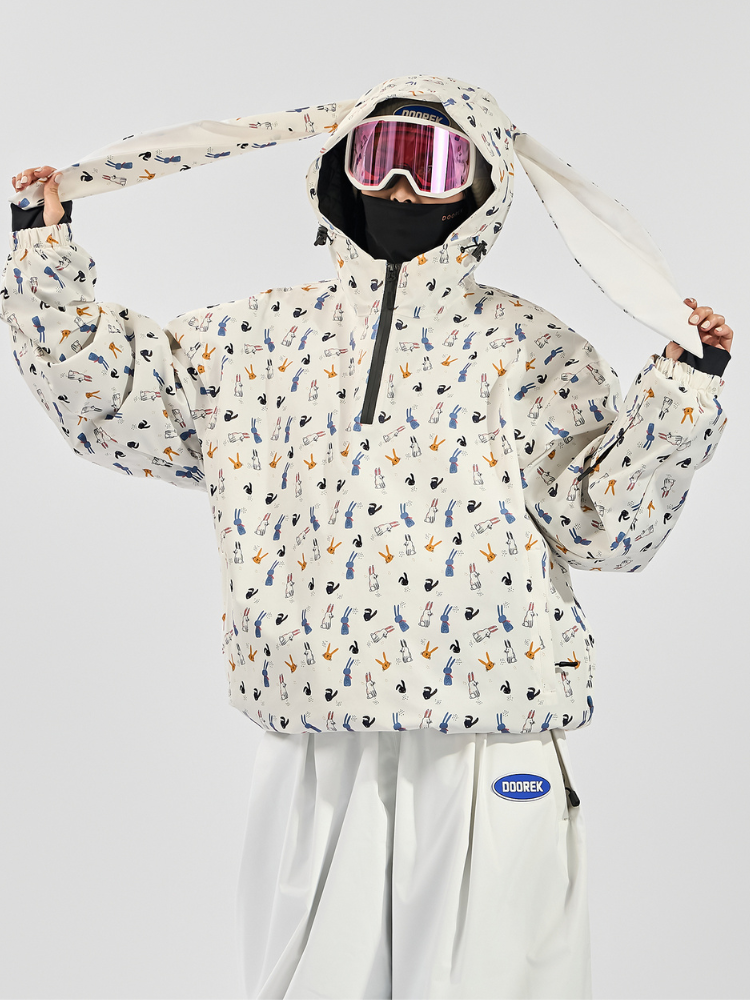Doorek Bunny Ear Pullover Snow Anorak - Unisex White Doorek | Snowears.com