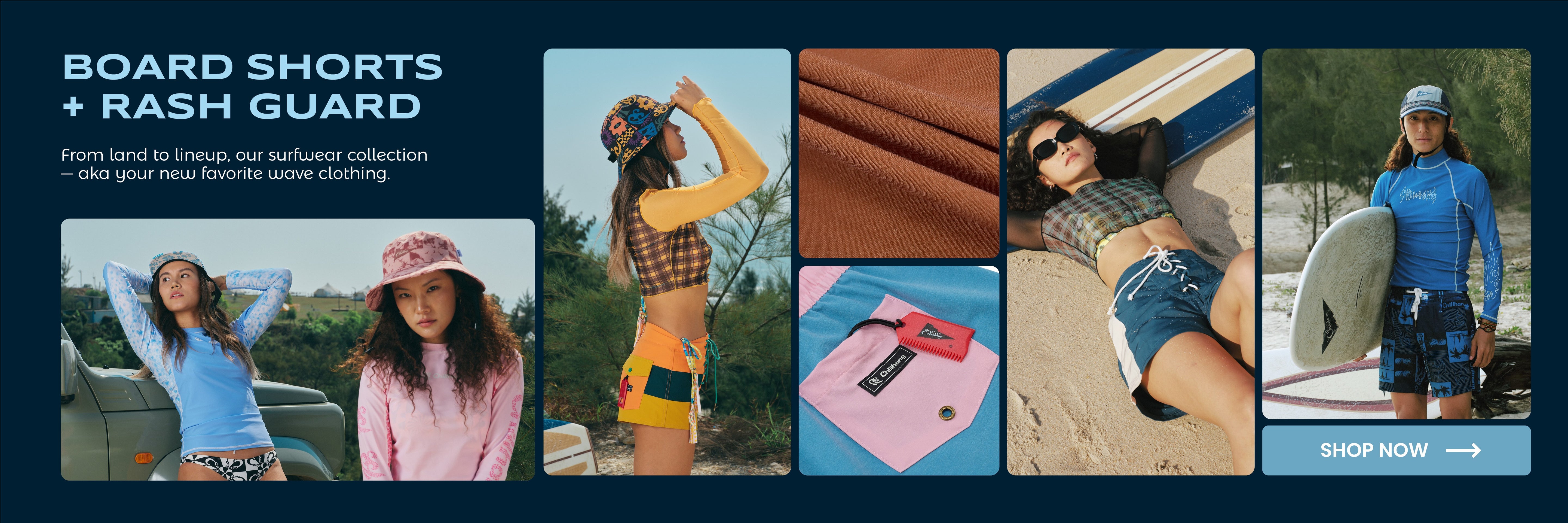 Chillhang board shorts and rash guard for outdoor sports