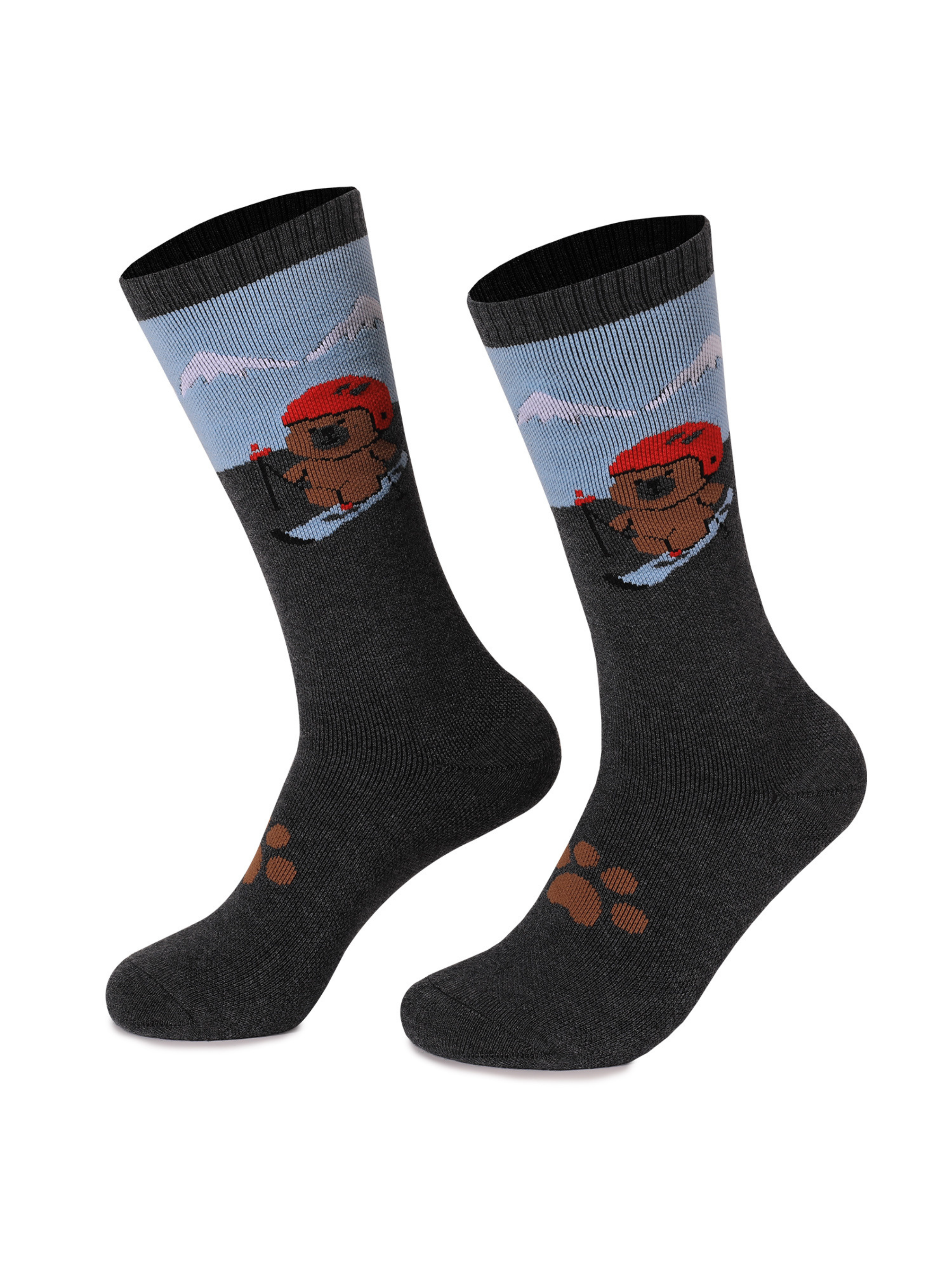 High Performance Kids Bear Pattern Ski Socks Dark Gray Doorek | Snowears.com