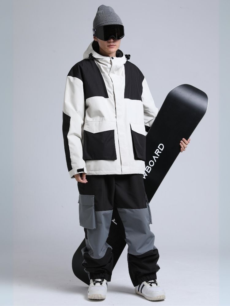 Colorblock Cargo Snow Jacket Snowboarding Jackets for Men Snowears