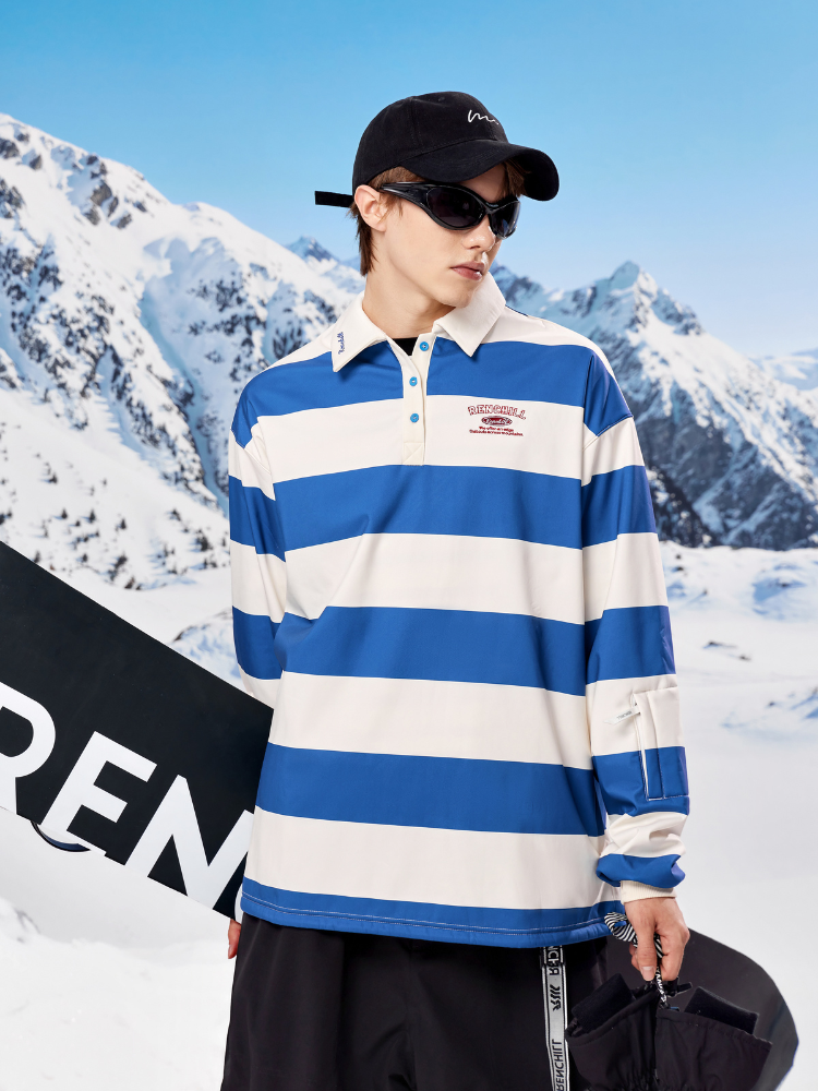RenChill Striped Polo Baggy Ski Pullover - Unisex Blue Renchill | Snowears.com