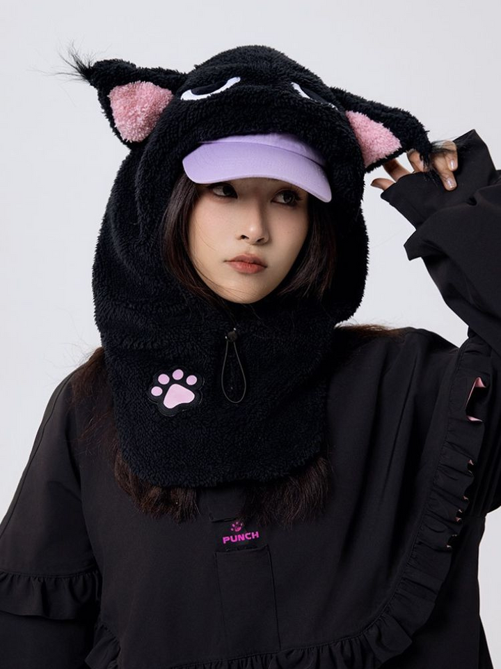 REV Cozy Black Cat Snow Helmet Hood - Snowears- Helmet Hoods