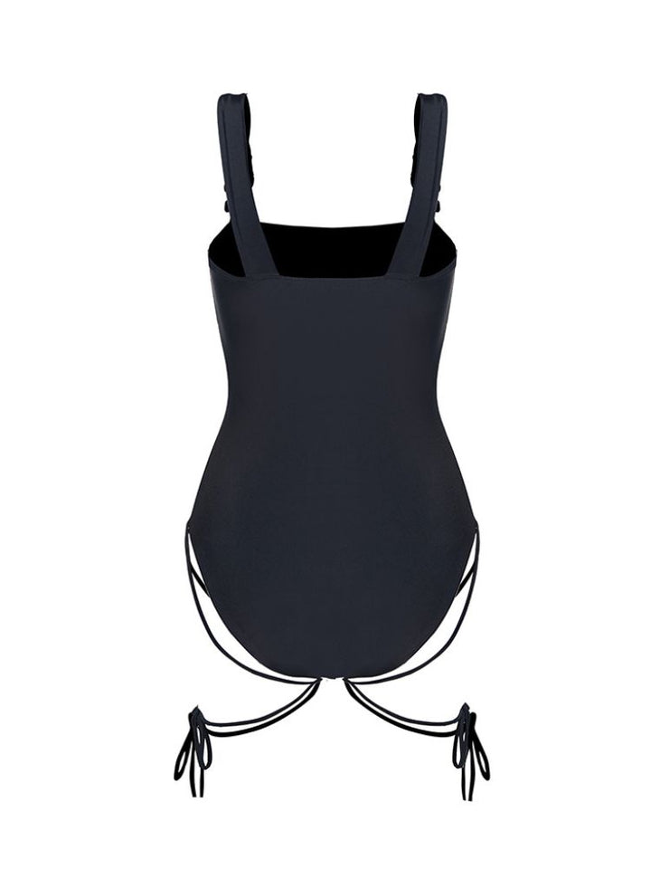 Black Lace-up One-Piece Swimsuit - Women's - Snowears- swimwear