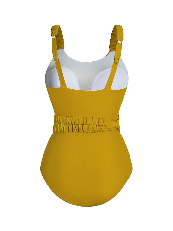 Vibrant High-Saturation Yellow Retro Swimsuit - Snowears- swimwear