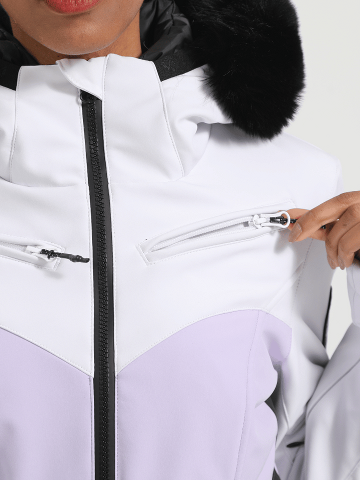 Gsou Snow Colorblock Fur Slim Ski Jumpsuit - Women's - Snowears- One-piece ski suits