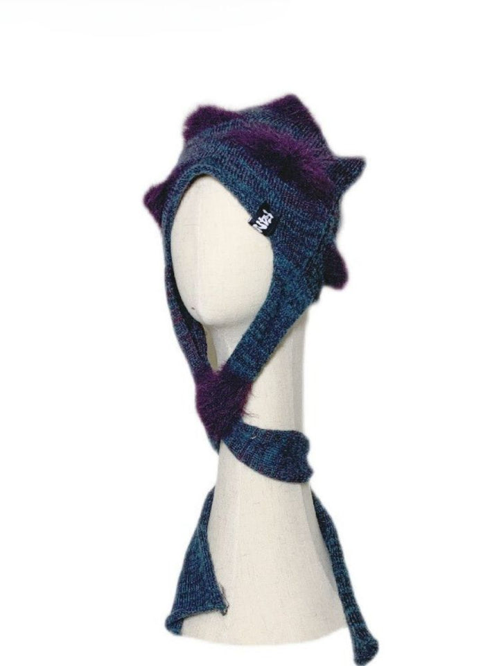 F4NFAN Denim Blue&Purple Handmade Sea Urchin Beanie - Snowears-snowboarding skiing jacket pants accessories