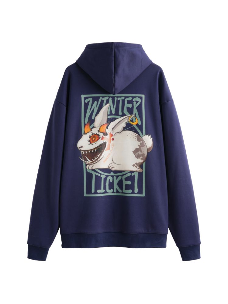 Winter Ticket Printed Fleece Ski Snowboard Hoodie - Unisex Blue Winter Ticket | Snowears.com