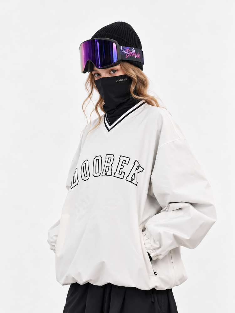 Doorek Baseball V-Neck Ski Pullover - Unisex White Doorek | Snowears.com