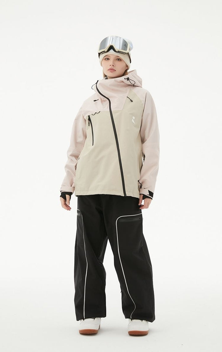 RandomPow Freestyle Light Pink & Khaki RECCO® Down Jacket - Snowears-snowboarding skiing jacket pants accessories