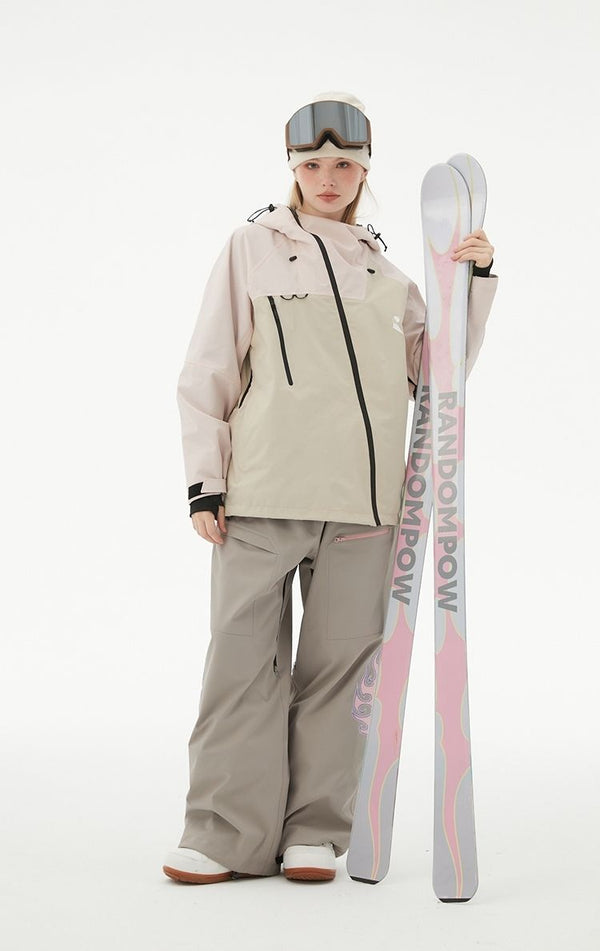 RandomPow Freestyle Light Pink & Khaki RECCO® Down Jacket - Snowears-snowboarding skiing jacket pants accessories