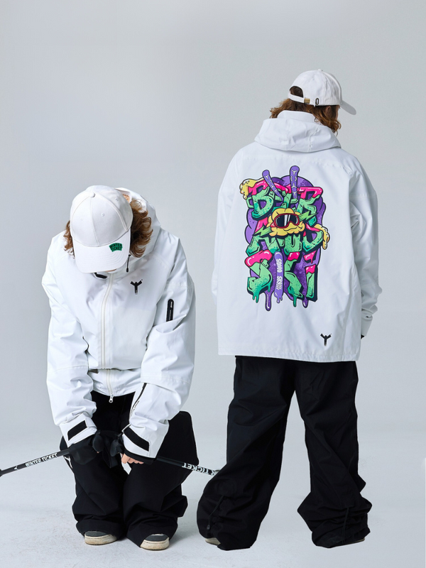 Winter Ticket Freeski White Oversized Shell Jacket - SOMOSKiiii - Snowears-snowboarding skiing jacket pants accessories