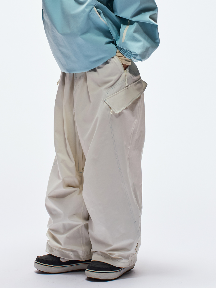 LITAN White Cargo Baggy Snow Pants - Unisex White LITAN | Snowears.com