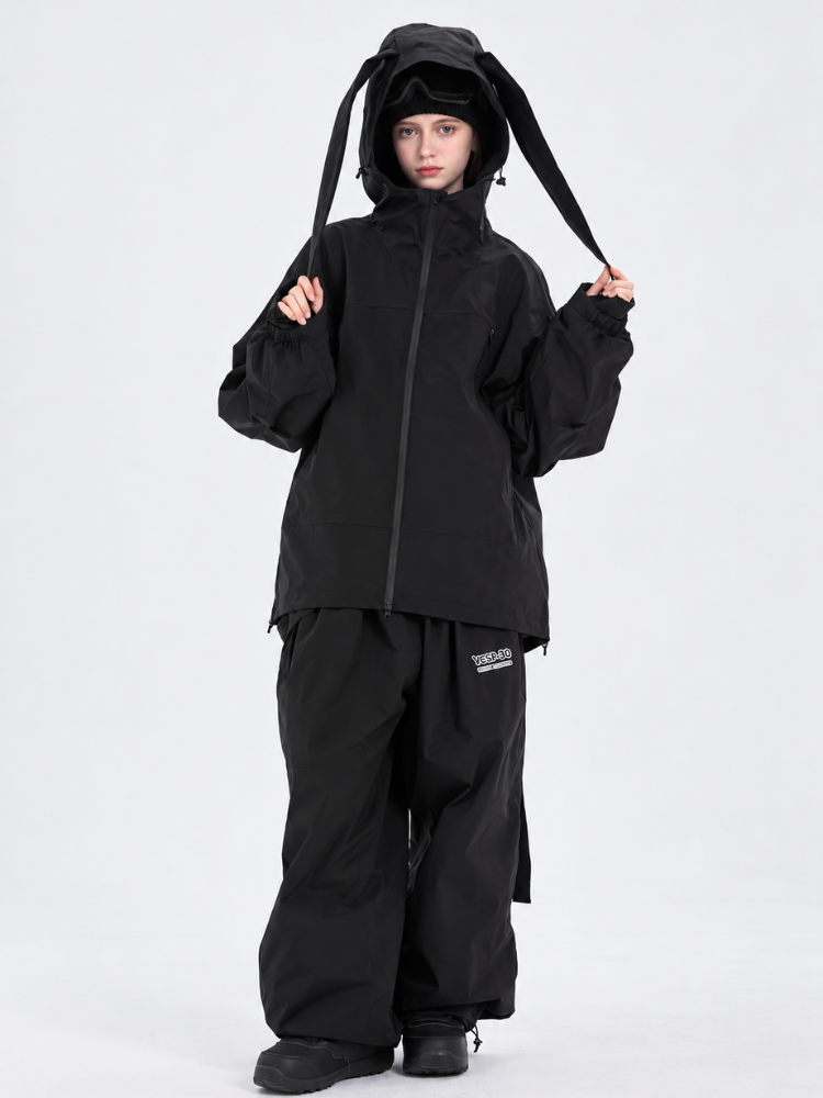 Doorek Rabbit Ears Hooded Snow Suit - Unisex Black Doorek | Snowears.com