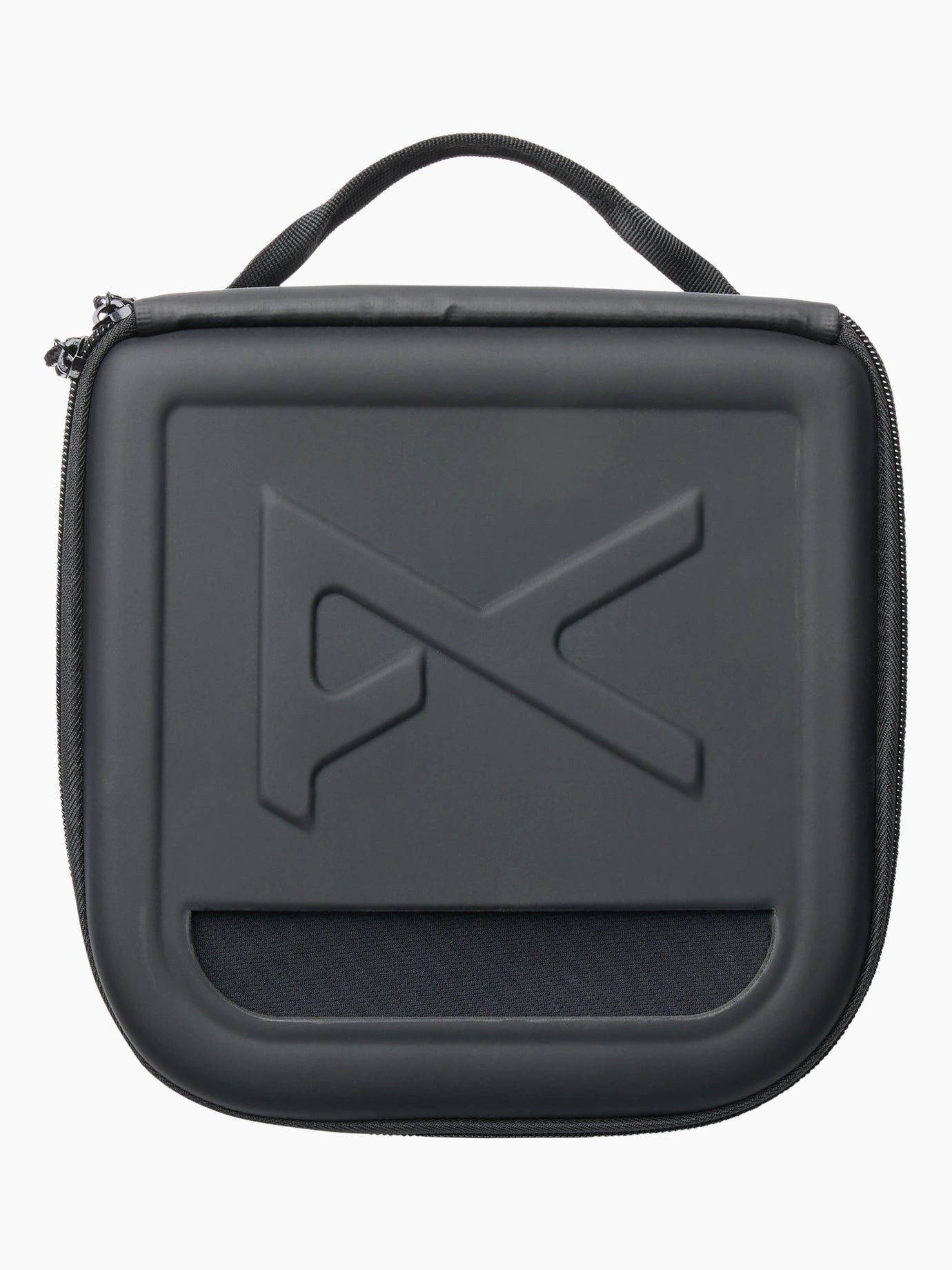 A black hard-shell carrying case with a top handle, featuring a large embossed stylized 'X' logo on the front and a mesh ventilation slot near the bottom, shown against a plain white background.