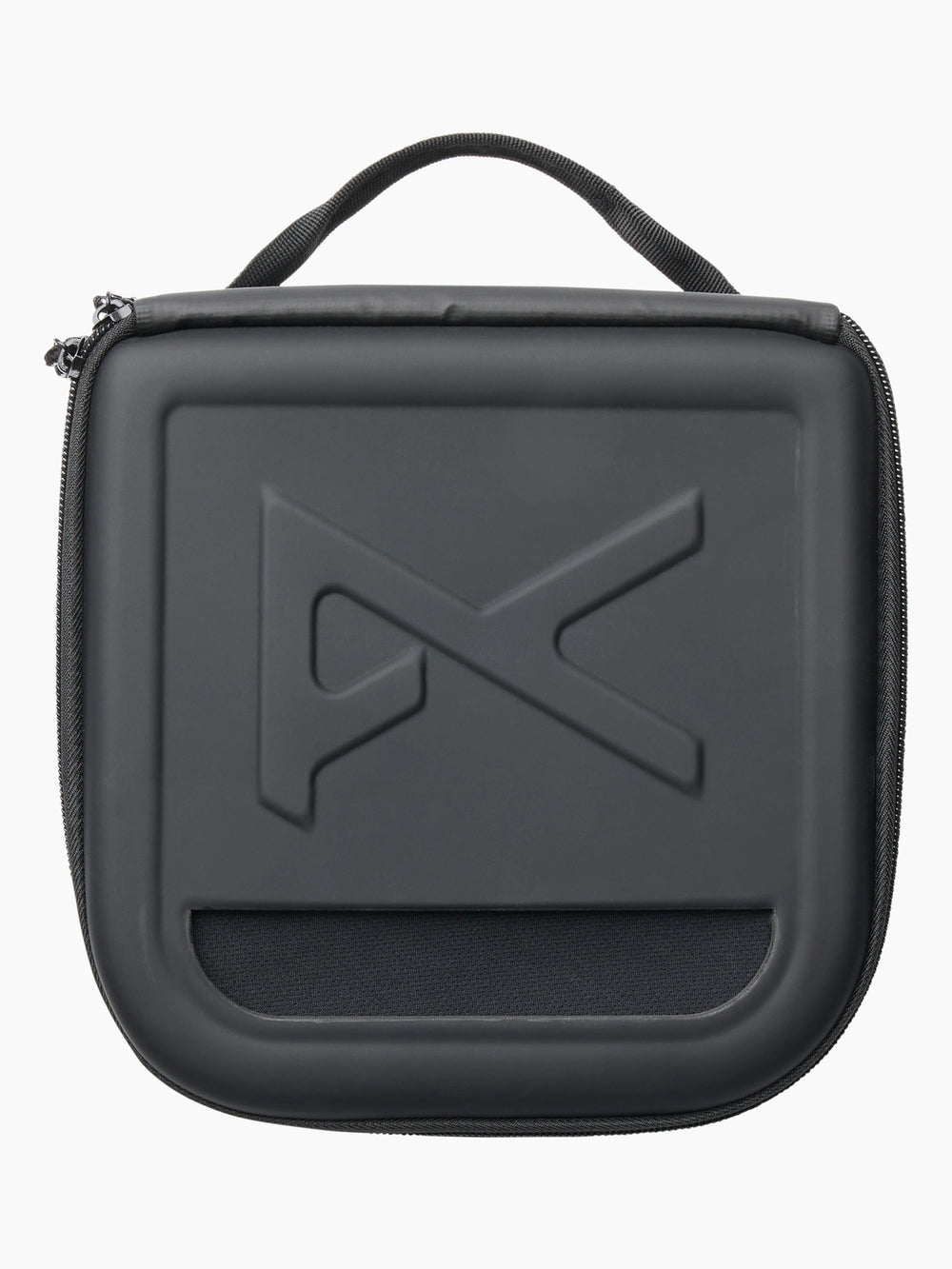 A black hard-shell carrying case with a top handle, featuring a large embossed stylized 'X' logo on the front and a mesh ventilation slot near the bottom, shown against a plain white background.