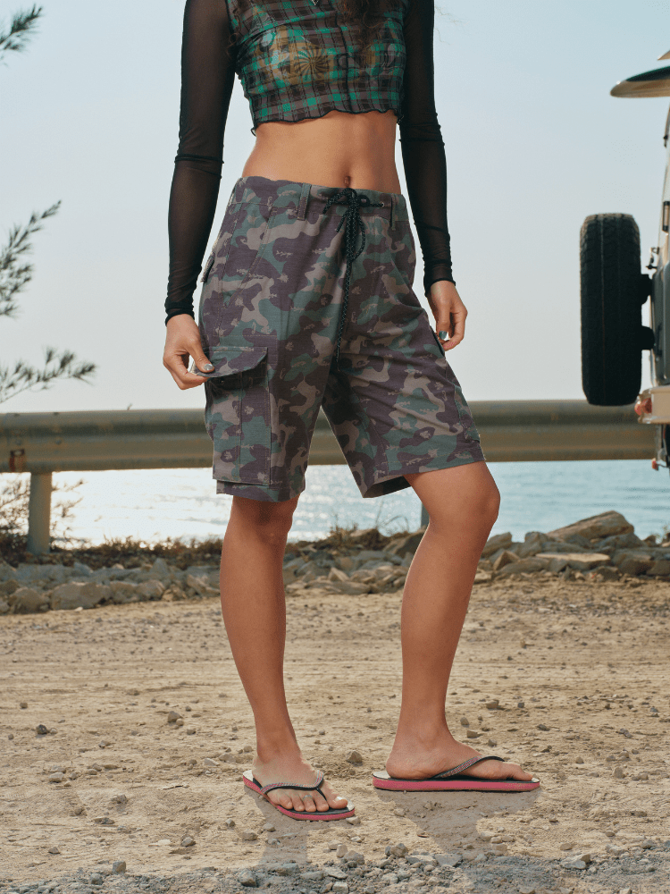 CHILLHANG Camo Cargo Board Shorts - Unisex Green ChillHang | Snowears.com