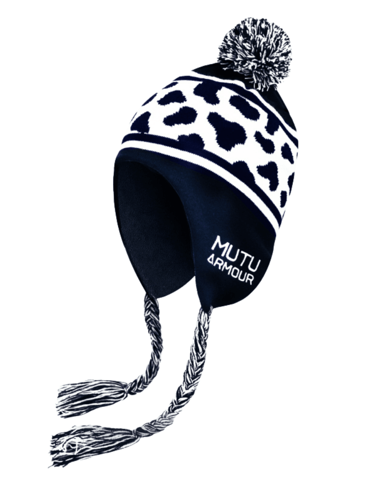 MUTU Cow Pattern Earflap Knit Beanie – Unisex Black White Mutu | Snowears.com