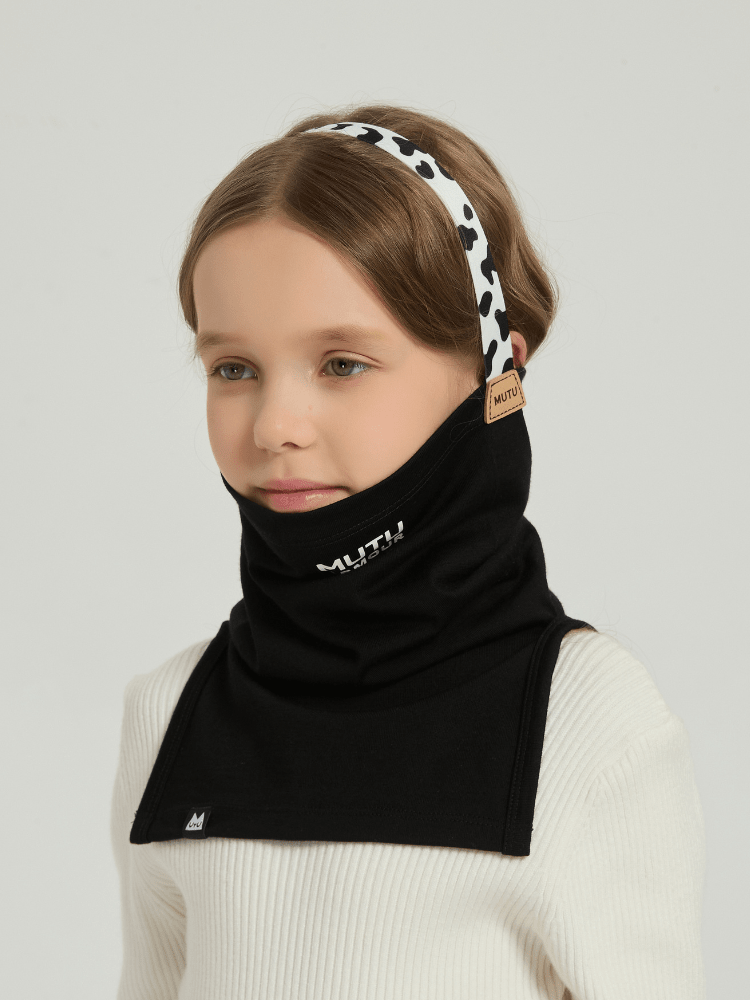 MUTU Merino Wool Kids Balaclava Open-Top Black Mutu | Snowears.com