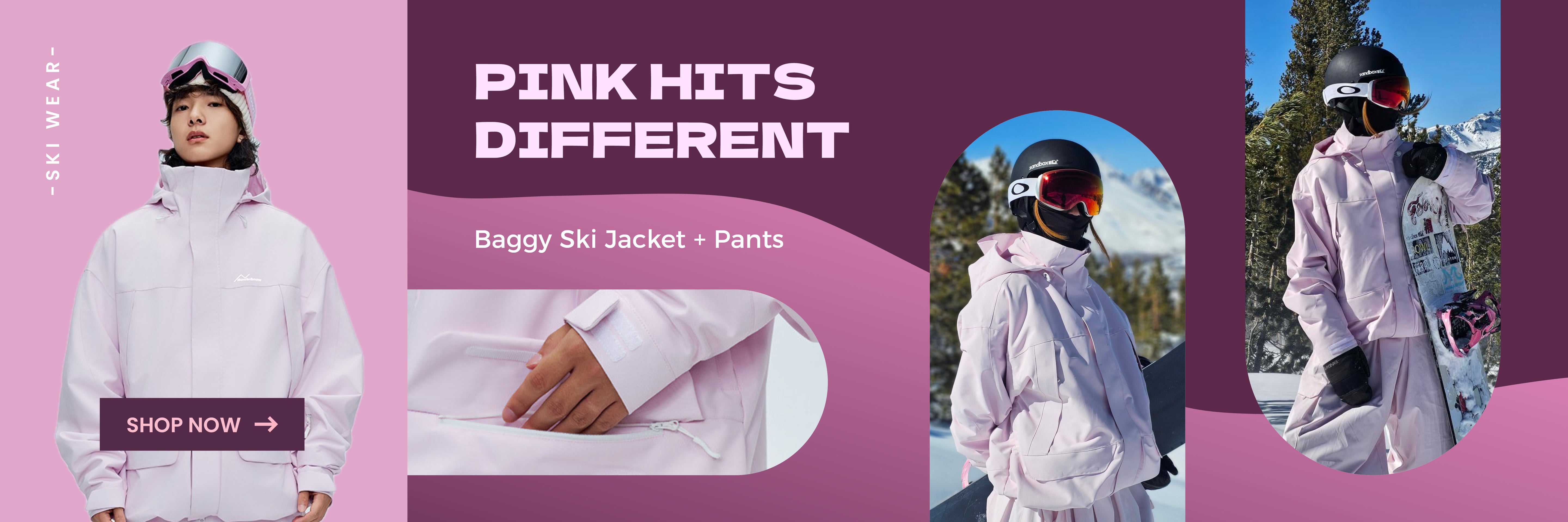 baggy  pink ski jacket nowinsnow - snowears snowboarding and skiing jacket - 2025/26 ski season