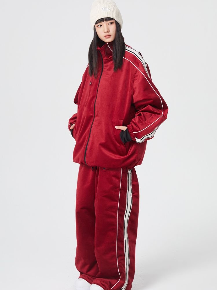 Searipe Side Stripe Velvet Baggy Shell Snow Suit [Limited Region] Maroon Searipe | Snowears.com
