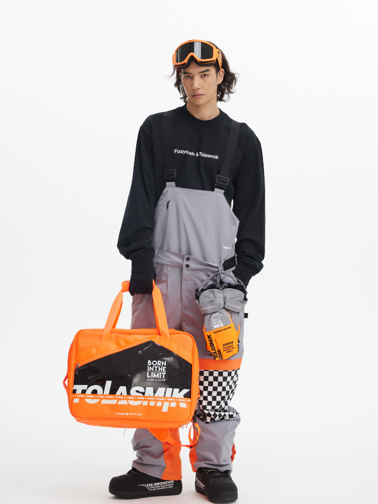 Tolasmik X Banana Hook Premium Grey Chess Bib Pants - Unisex Grey Tolasmik | Snowears.com