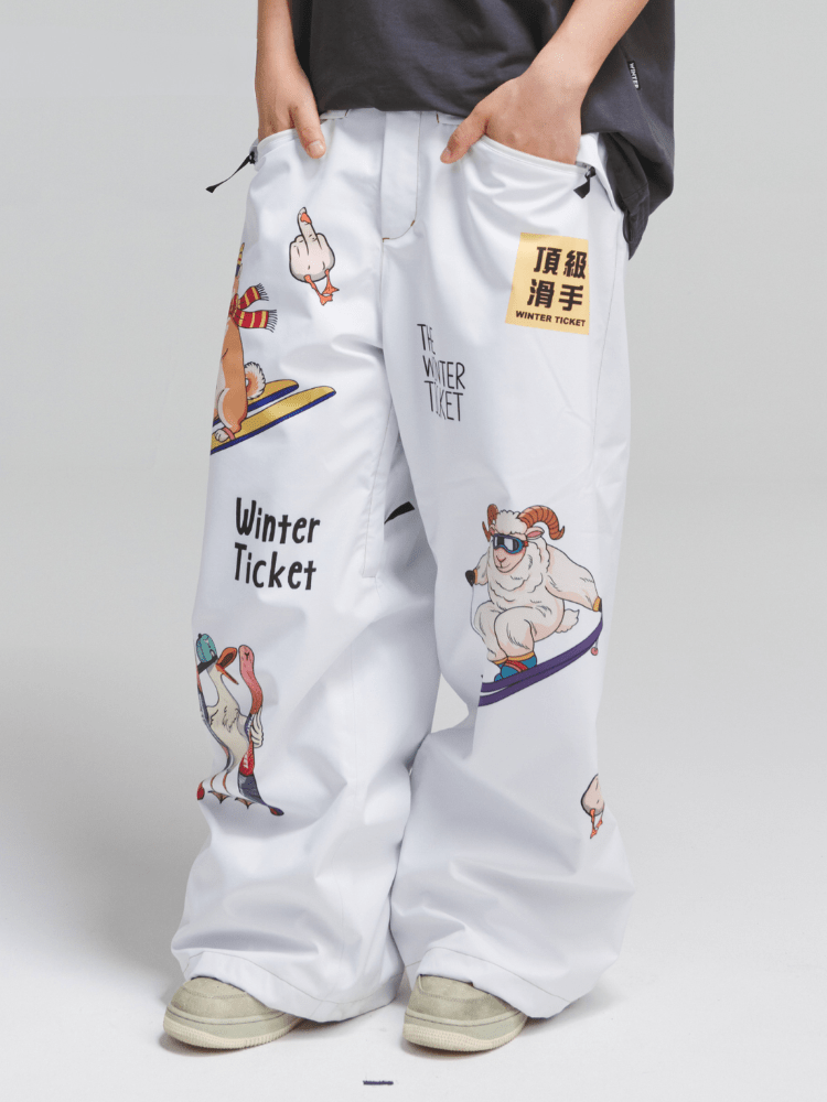 Winter Ticket 3L Wild Doodle Ski Pants - Unisex White Winter Ticket | Snowears.com
