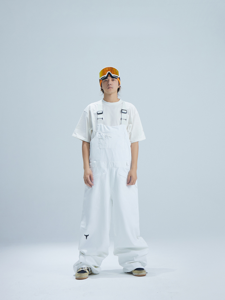 Winter Ticket Free Ride Bibs - Unisex White Winter Ticket | Snowears.com