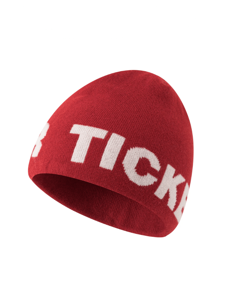 Winter Ticket Wraparound Logo Merino Wool Beanie Red One Size Winter Ticket | Snowears.com
