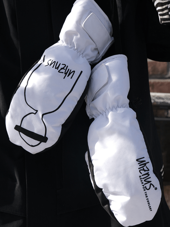 Uhznus White Art Mittens - Snowears-snowboarding skiing jacket pants accessories