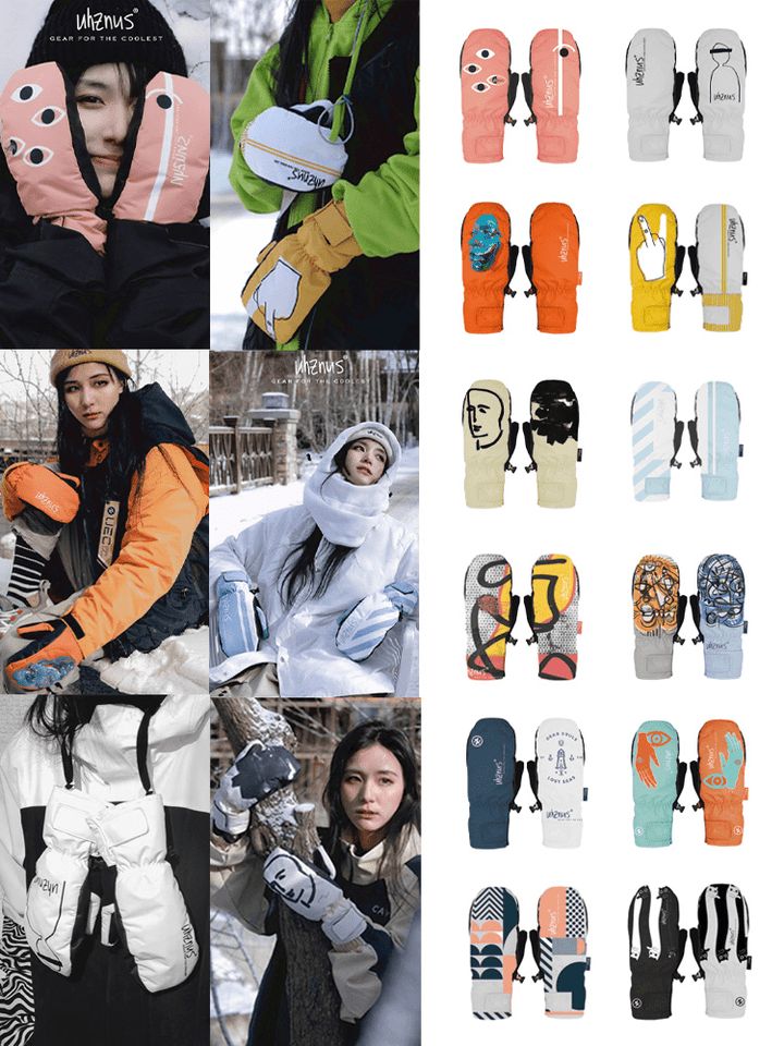 Uhznus Classic White Mittens - Snowears-snowboarding skiing jacket pants accessories