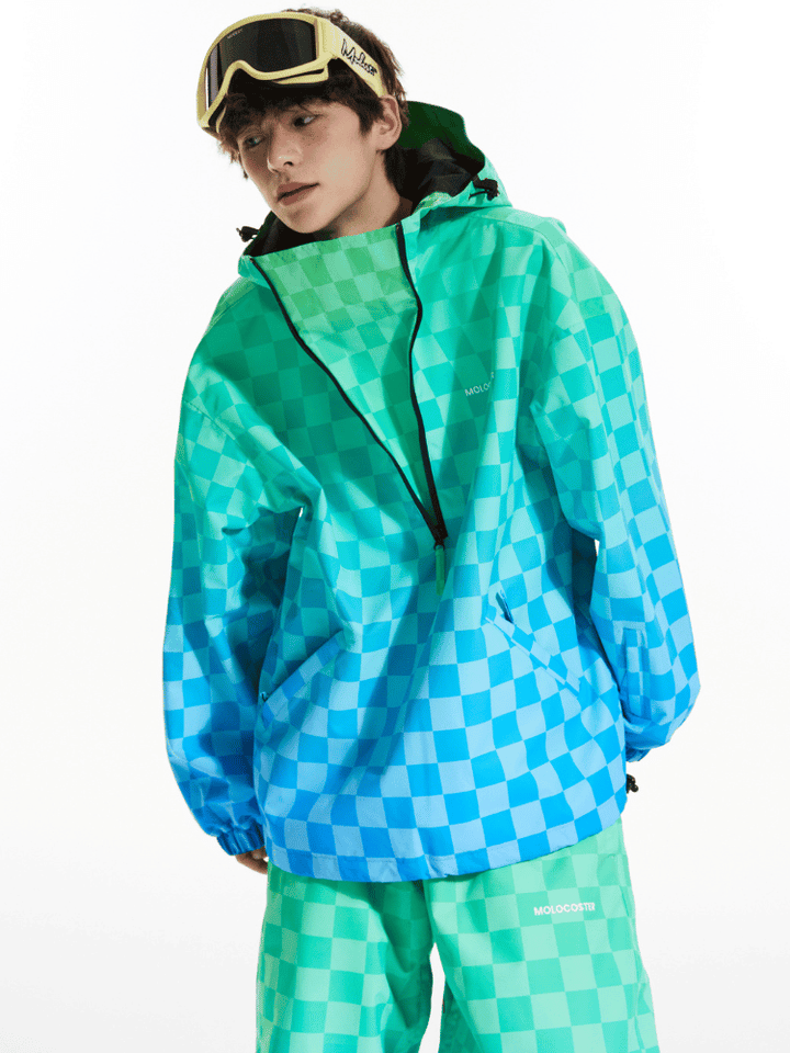 Molocoster Gradient Chess Zipper Fleece Suit - Snowears-snowboarding skiing jacket pants accessories