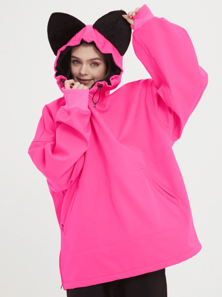 Doorek Iconic Cat Fleece Hoodie - Women's Fluorescent Pink Doorek | Snowears.com