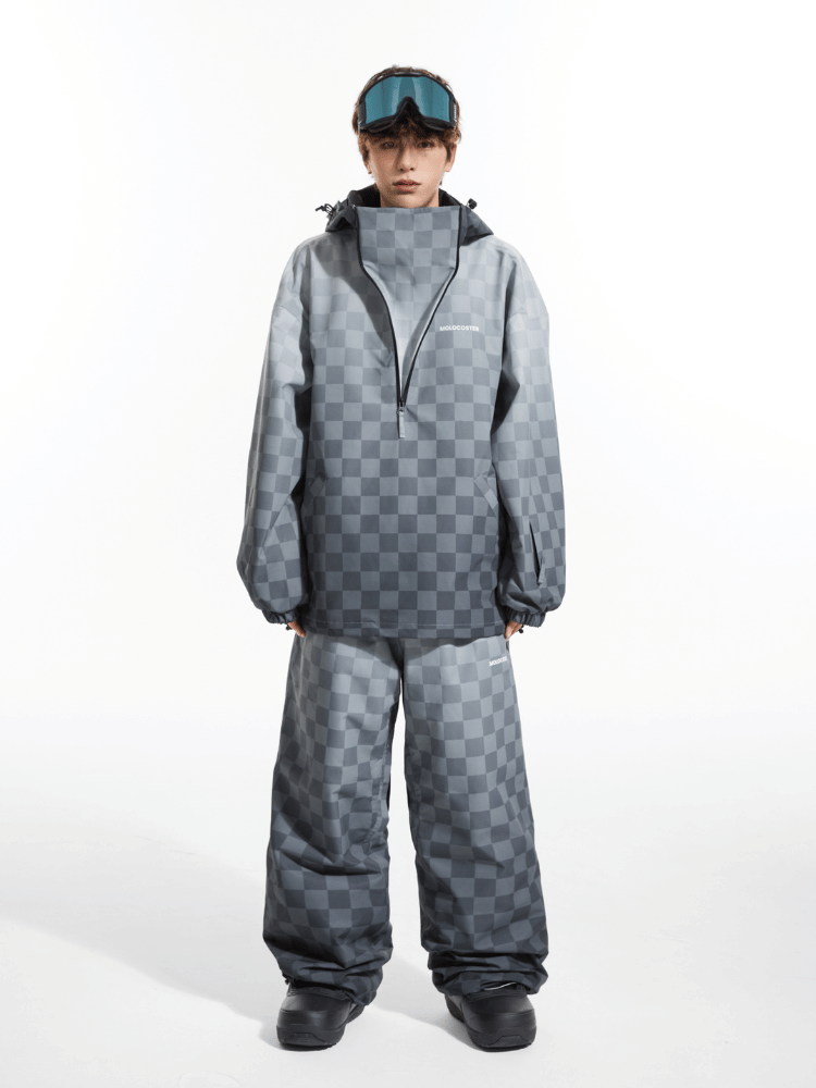 Molocoster 3L Gradient Chess Zipper Fleece Suit - Unisex Gray Molocoster | Snowears.com